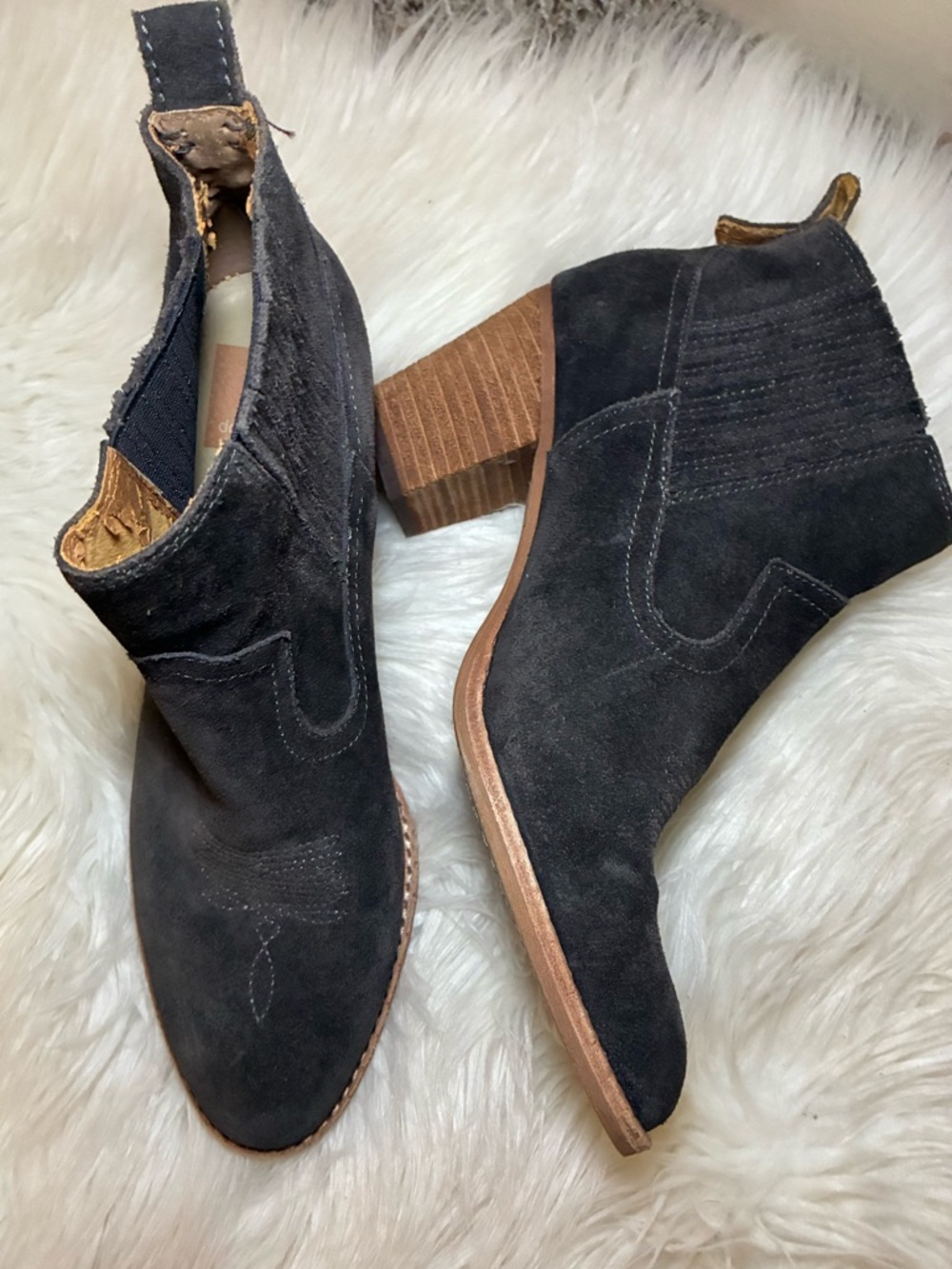 Dolce Vita Black Suede Ankle Booties with Stacked Wood Heel